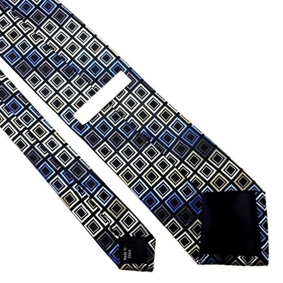 Michael Kors Silk Tie Woven Gray‎ Blue Geometric - Picture 3 of 6